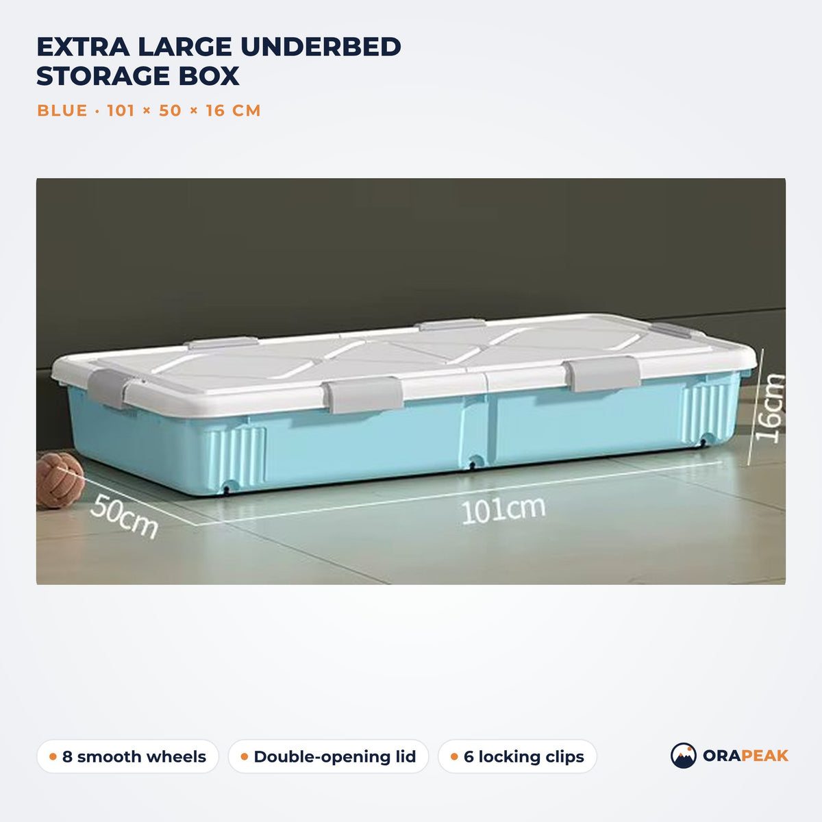Orapeak extra large underbed storage box 101 cm in blue