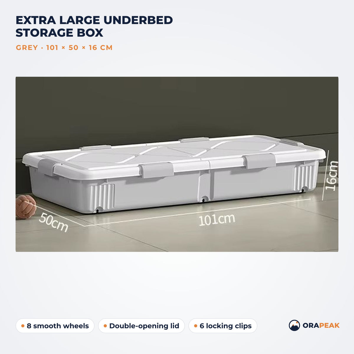 Orapeak extra large underbed storage box 101 cm in grey