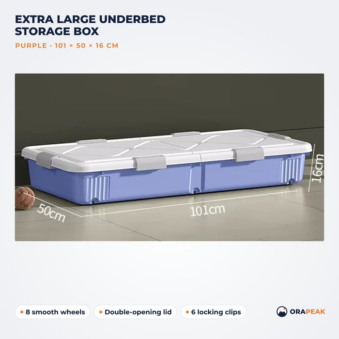 Orapeak extra large underbed storage box 101 cm in purple