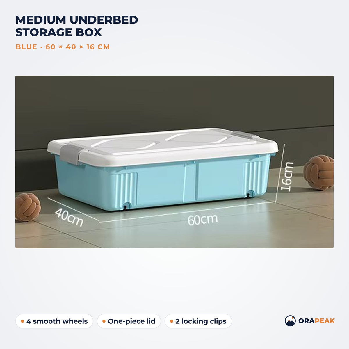 Orapeak medium underbed storage box 60 cm in blue