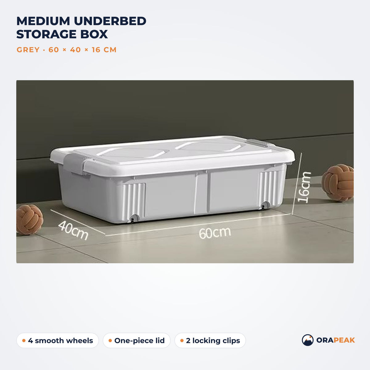 Orapeak medium underbed storage box 60 cm in grey