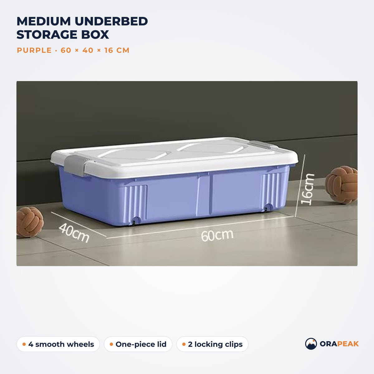 Orapeak medium underbed storage box 60 cm in purple